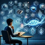 "Imagem mostrando diversas ferramentas de IA para estudantes, incluindo gráficos, tablets e interações em um ambiente de aprendizado moderno, destacando como a inteligência artificial está transformando a educação."